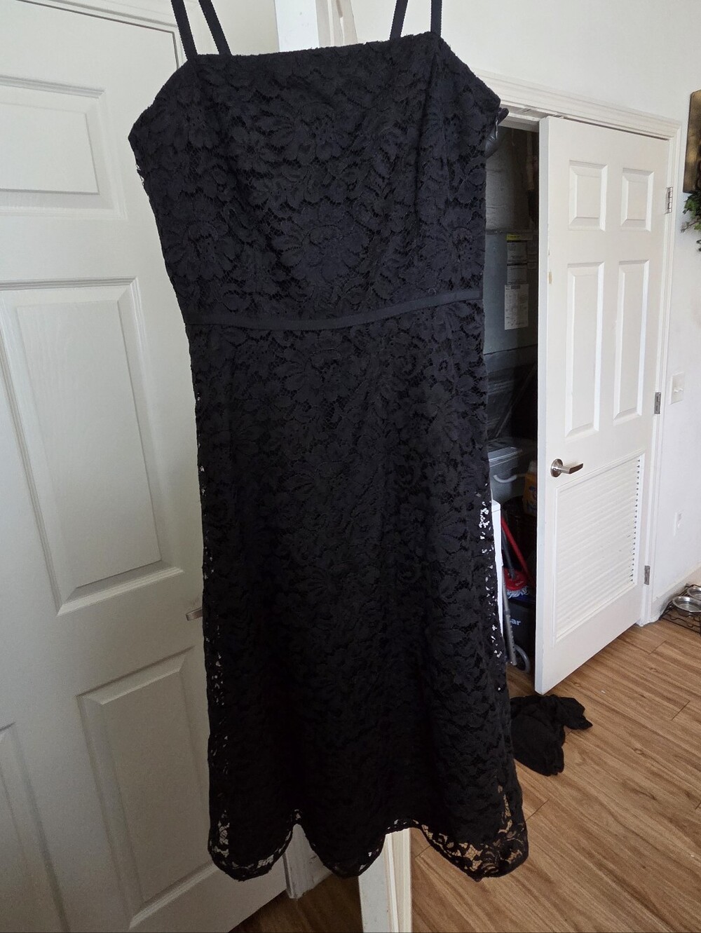 Ann Taylor Black Spaghetti Strap Lace A-Line Dress